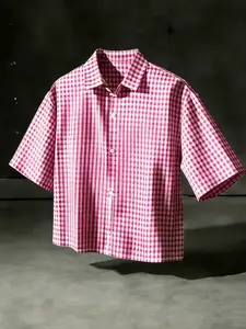 Men's Loose Fit British Style Plaid Short Sleeve Shirt, Casual Streetwear, School Style, Versatile Top, Men's Gift