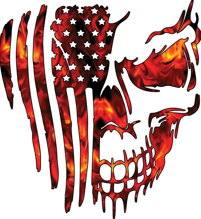USA skull flag fire distressed decal sticker vinyl graphic american car truck window