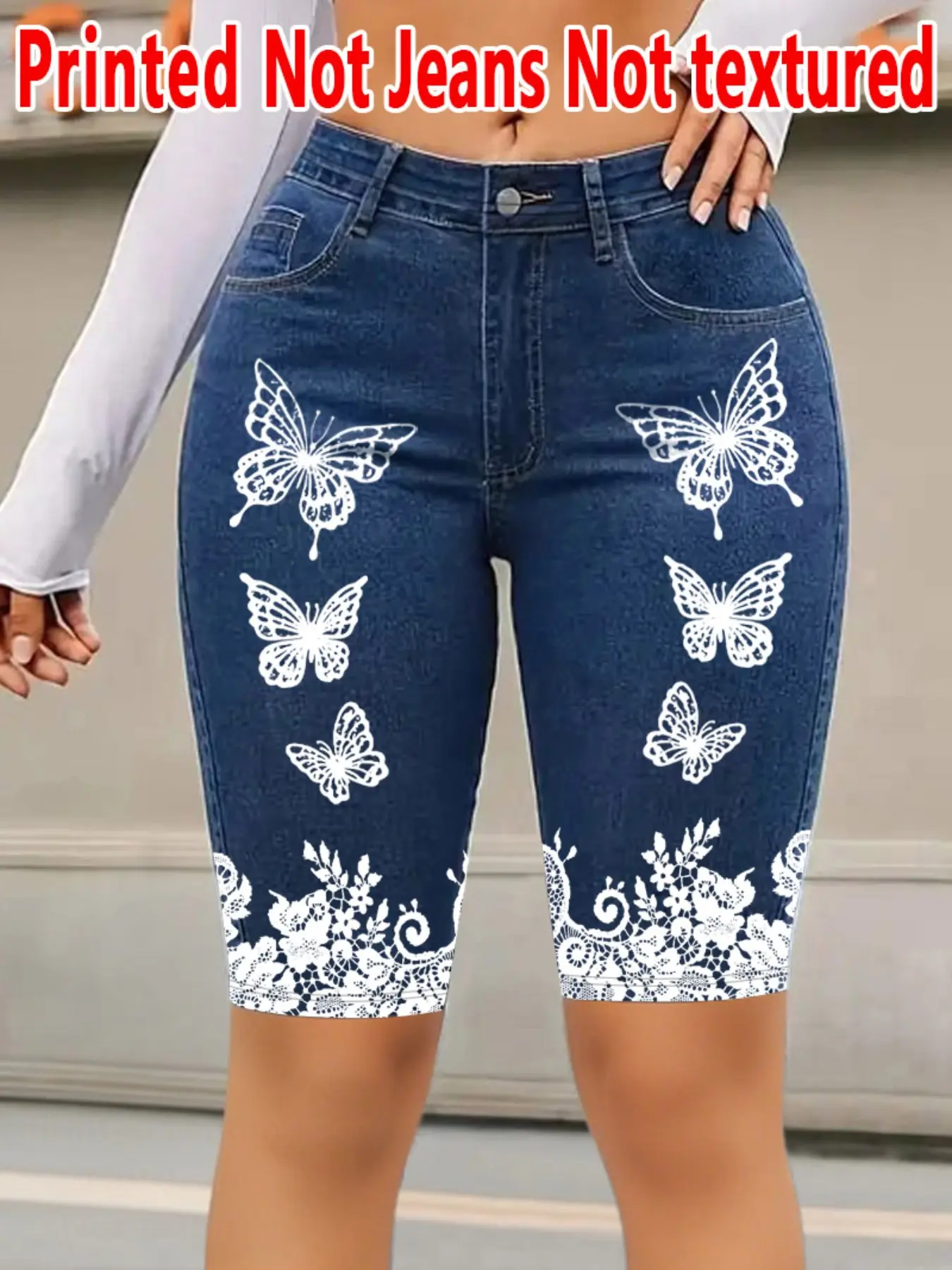 Women's Butterfly Print Skinny Trousers, Non-Denim Fabric, Five-Piece Pants, All Season Wear, Fashionable Aesthetic Bottoms for Daily Use, Womenswear, Clothes, Fit