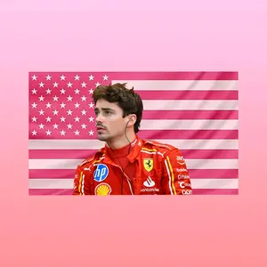 Charles Leclerc Pink Flag Tapestry, Vintage Patriotic Racing Wall Hanging Decor, Motorsport Driver American Flag Banner, Bedroom Man Cave Wall Art, Gift for Fans