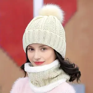 Winter Knit Hat & Scarf Set for Women, Cute Fashion Fleece Lined Thickened Neck Warmer, Outdoor Cycling Skiing Windproof Insulation Warmth Accessories