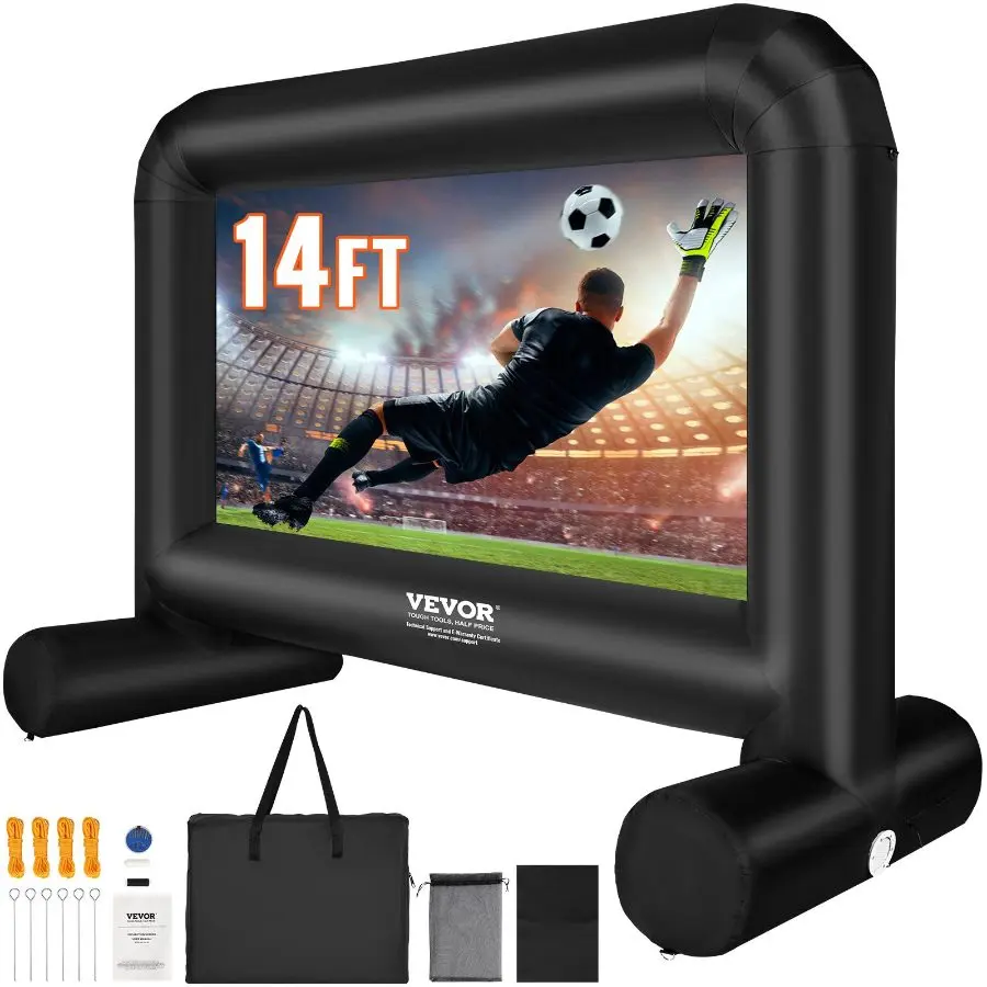 VEVOR Inflatable Movie Screen, 14 FT Inflatable Projector Screen for Outside with Blower and Carrying Bag, Front/Rear Projection, Oxford Fabric Blow Up Screen for Outdoor Parties Backyard Movie Night