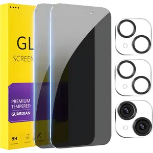 2 Pack Privacy Screen & 2 Pack Camera Lens Protector for iPhone 15 6.1 Inch Anti Spy Tempered Glass Film, Full Coverage, 9H Scratch Resistant, Bubble Free Installation, Case Friendly HD Clear Protection
