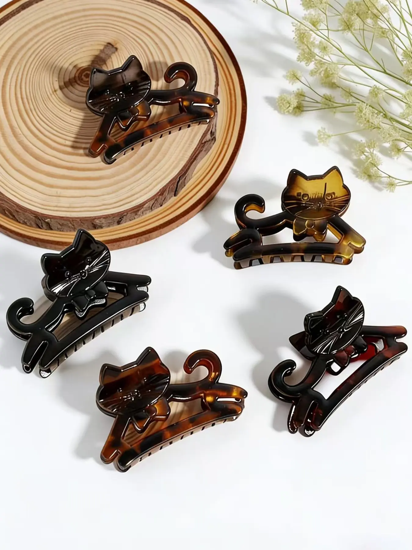 5pcs Retro Hollow Cat Claw Hair Clip Set, Gradient Shark Clips, Medium Half-Up Hair Claw Accessories for Women