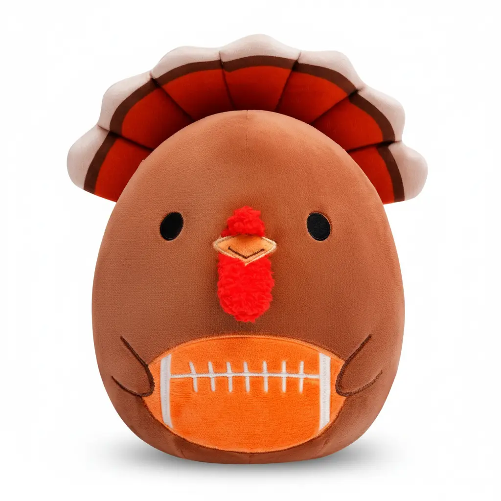 Lan&Zen Turkey Ace Plush with Football Design for Thanksgiving 12in Stuffed Animal