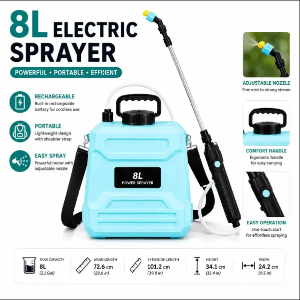 【Summerfinds】Battery Powered Backpack Sprayer 0-90 PSI Adjustable Pressure 2.5 Gallon TankBack Pack Sprayer - Upgraded Large Capacity Powerful Model with 34 Multi-Function Nozzles for Garden Watering & Irrigation, Portable Sprayer