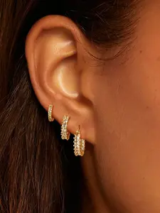 Hypoallergenic CZ Huggie Hoop Earrings Set, 3pcs Stackable Design.  Perfect for mixing and matching, adds instant shine to everyday and formal outfits. Ideal for multiple ear piercings.A thoughtful gift for birthdays, anniversaries, or just because.