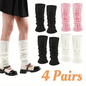 4 Pairs Knitted Leg Warmers Knee High Loose Socks,Breathable, Loose,Soft and Comfortable,Harajuku Style, Suitable for Most Ladies White Cosplay compression non-slip bombas ankle Cushioned School Womenswear Aesthetic Crochet