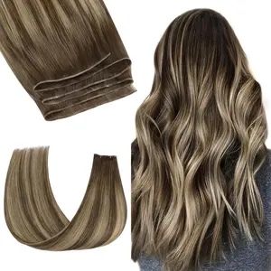 GOO GOO 14-24 Inch Genius Weft Hair Extensions Human Hair, Straight Sew In Remy Human Hair with Natural Hair Look for Women