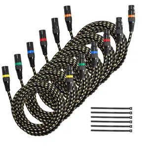 6-Pack 25 ft Shielded Balanced XLR Cables, 3-Pin Gold-Plated DMX Male-to-Female Shielded Wires, Mic Speaker Cords for Stage Lighting, Microphones, Shielded Wire