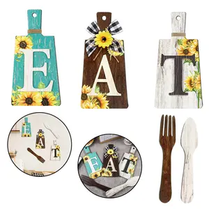 Cutting Board Eat Sign Set Hanging Art Kitchen Decor 28x14cm Wooden Fork Spoon 30x6cm Rustic Primitive Farmhouse Home Decoration