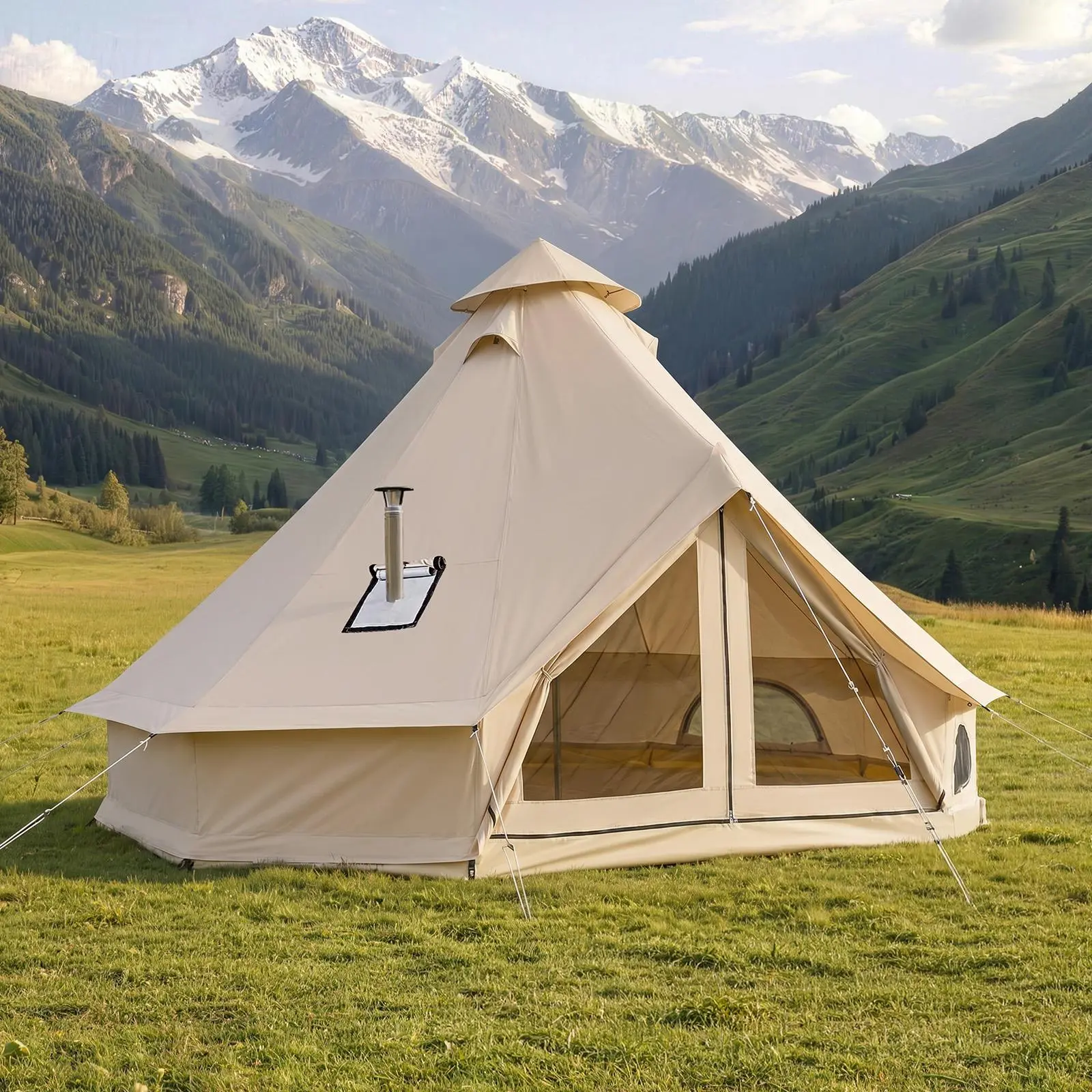 【SummerFinds】VEVOR Oxford Bell Tent, 4 Seasons 16.4 ft Yurt Tent for Camping with Stove Jack, Waterproof Breathable Holds up to 7 People with Zipped Detachable Floor, Family Camping Glamping Outdoor Hunting Party