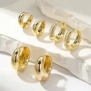 Women's 3-Pairs Gold Hoop Earrings Set Chunky Smooth & Textured Huggie Earrings One Link Purchase for Daily Wear Elegant and Versatile
