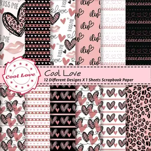 12pcs Vintage Leopard Print Love Pattern Scrapbook Paper - Aesthetic Craft Cardstock for Scrapbooking, Card Making, Journals, Journaling and Craft Supplies - Perfect for Valentine's Day, Anniversary & More