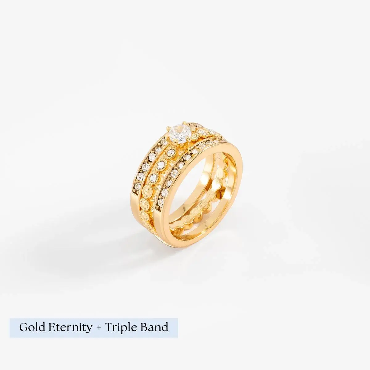 Nice & Bella Women's Daily Wear Crystal Eternity Ring Collection, 4 Styles Diamonice Gold-Rhodium Triple Bands, Modern Sizes 6-9, Model Nos. 925078, 925079, 925217, 925218, Four Styles