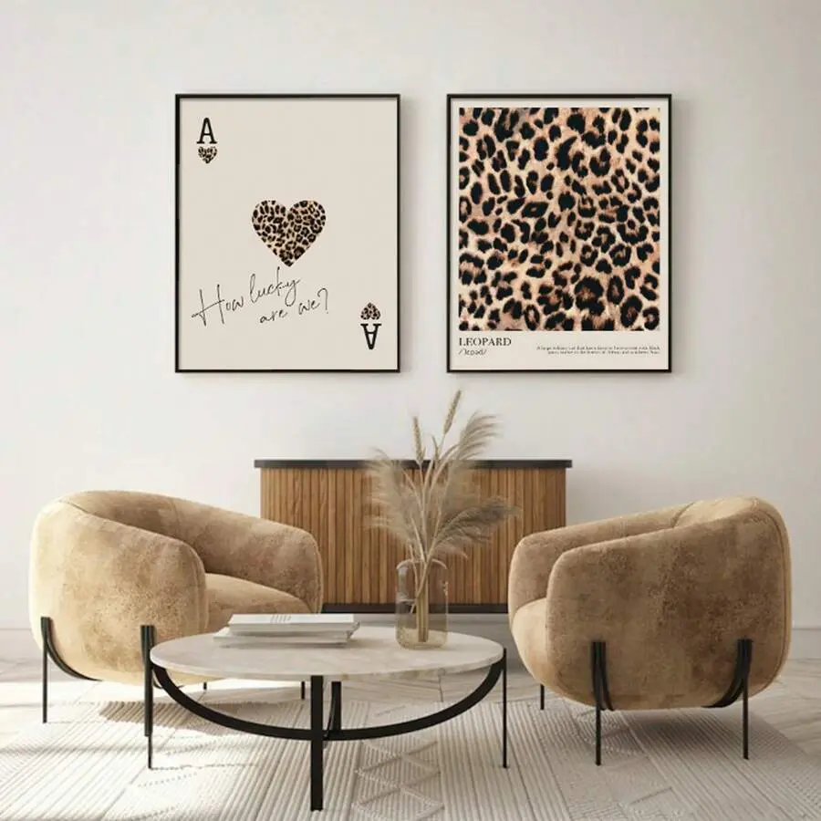 Vintage Wall Art Picture Leopard Cheetah Canvas Print Paintings,Luxury Decor For Bedroom, Living Room Or Office,Lucky Neutral Poster,Preppy Gift For Her,Unframed