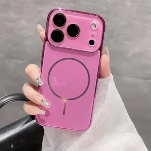 Ice Glossy Glass Magnetic Smartphone Case with TPU Flexible Soft Edges, Shockproof Plastic Cover, Camera Lens Film & Screen Protector - Customized Phone Accessories for iPhone 17 Pro Max/17 Pro/17/16 Pro/15/14/13, Girls, Outdoor Use