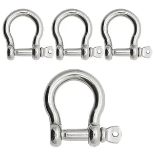 Bow Shackle  304 Stainless Steel 5/32", 1/4", 5/16",3/8", 1/2", 9/16" Heavy Duty D Ring Shackles Screw Pin Anchor Shackle for Chains Wirerope, Boat, Accessories (5/32'' 4 count)