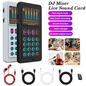 Portable sound card kit mini mixer with 12 sound effects, real-time voice changing, reverb, microphone enhancement, compatible with Bluetooth, AUX, Type-C iOS, including condenser microphones and monitoring headphones for podcasts, live streaming
