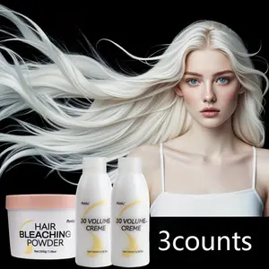 Hair Bleaching Powder Set, 1 Set Hair Bleaching Powder & Oxidant & Hair Dye Brush & Hair Dye Bowl, Professional Hair Dye Kit for Home & Salon Use