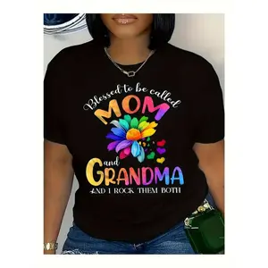 [100% Cotton] Heartfelt And Empowering T - Shirt: "Blessed To Be Called MOM And GRANDMA AND I ROCK THEM BOTH" With Colorful Flower Design T-Shirt For Men And Women
