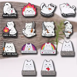 14pcs Cute cat brooch, white cat, scary and funny bag buckle, cat brooch, dripping oil badge