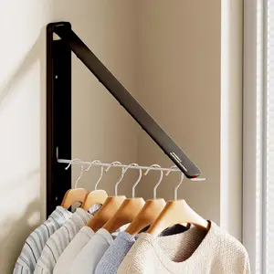 Clothes Drying Rack, Laundry Room Wall Mounted Retractable Clothes Hanger Drying Rack, Laundry Clothing Drying Rack Folding Indoor or, Easy Installation Aluminium Dryer, 1pcs(Black)