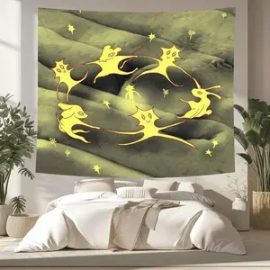 Fantasy Whimsical Creatures Pattern Tapestry, 1 Count Aesthetic Wall Hanging Decor, Polyester Tapestry for Bedroom Home Office Decor, Gift for Friend