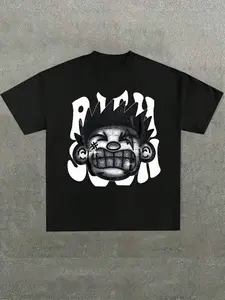 Men's Glitter Cartoon Character Loose T-Shirt, Graffiti Street Style, Featuring Bold Pattern, Show off Your Unique Trendy Look