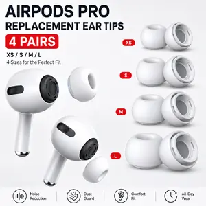 AirPods Pro Replacement Ear Tips, 4 Pairs Silicone Earbuds Tips Compatible with AirPods Pro 1st/2nd Generation, XS/S/M/L Full Size Set with Noise Reduction Hole, Dust Guard Screen & Storage Box