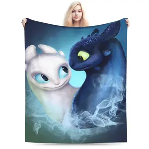 Cute Toothless and Light Fury Blanket, Lightweight Anime Dragon Throw, Cozy Sofa Bed Blanket, Kids Room Decor Gift