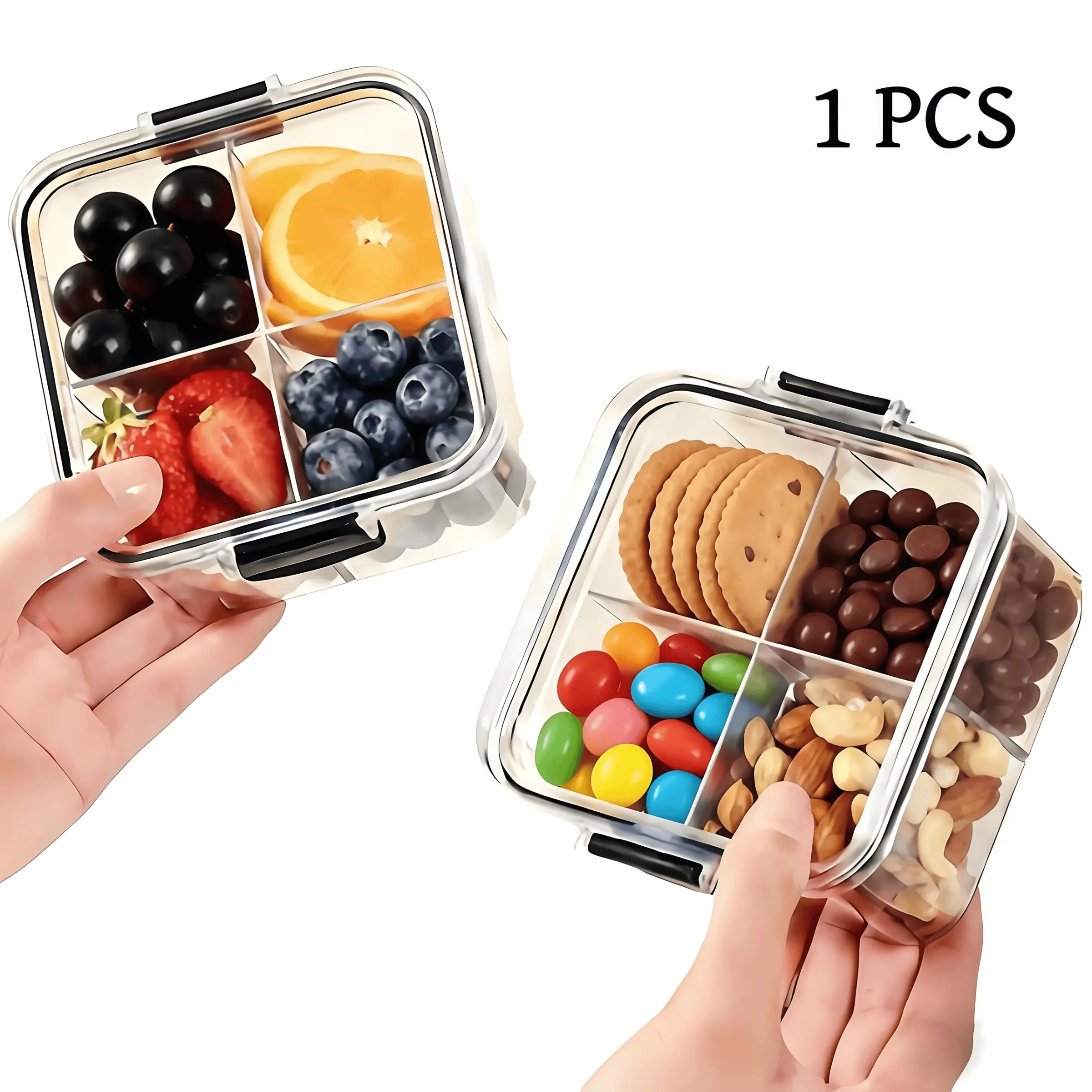 Portable Square Storage Box with Lid, Round Corners, Leak-Proof, 4-Compartment 460ml Capacity, For Storing Snacks and Fruits at School, Camping, Office, Sealable Food Storage Organizer, Snack Container, Leakproof Container
