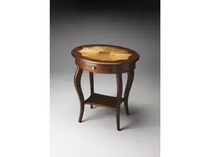 212 MAIN Traditional Cherry Wooden Table – Oval Dark Circular End Table, 26.25x24.5x18.25 in. Indoor Furniture (Model 389902), Circular End Tables