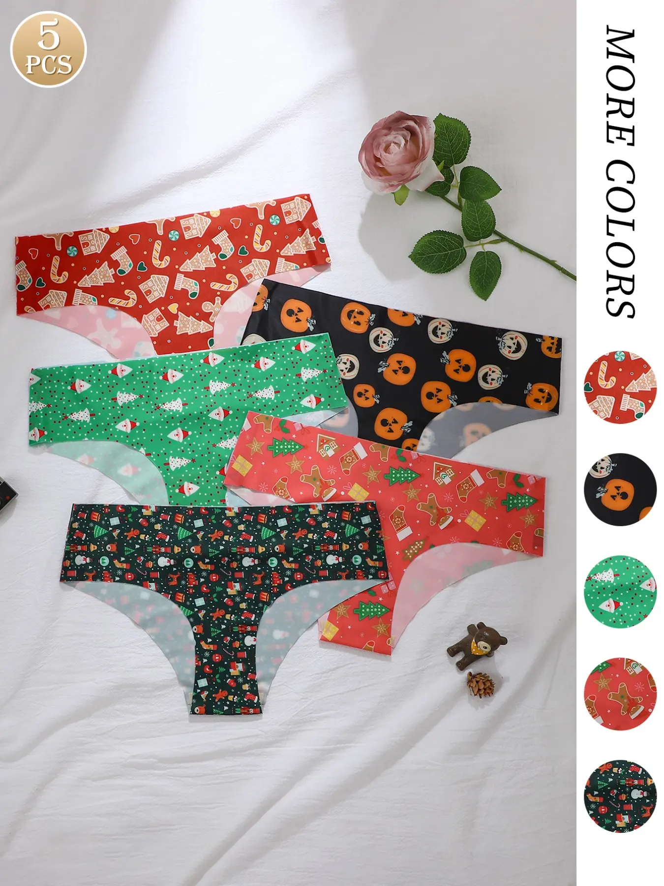 5-Pack Christmas Pumpkin Holiday Printed Underwear, Soft Skin-Friendly Sweat-Free, Perfect for Parties and Daily Wear