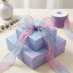5 Yards Gradient Organza Lace Continuous Ribbon Pleated Ruffled Sheer Trim Fabric Blue Iridescent Tulle Border Trimming Ribbons for Sewing Making Home Decor Applique Costume DIY Crafts Decorative Bow