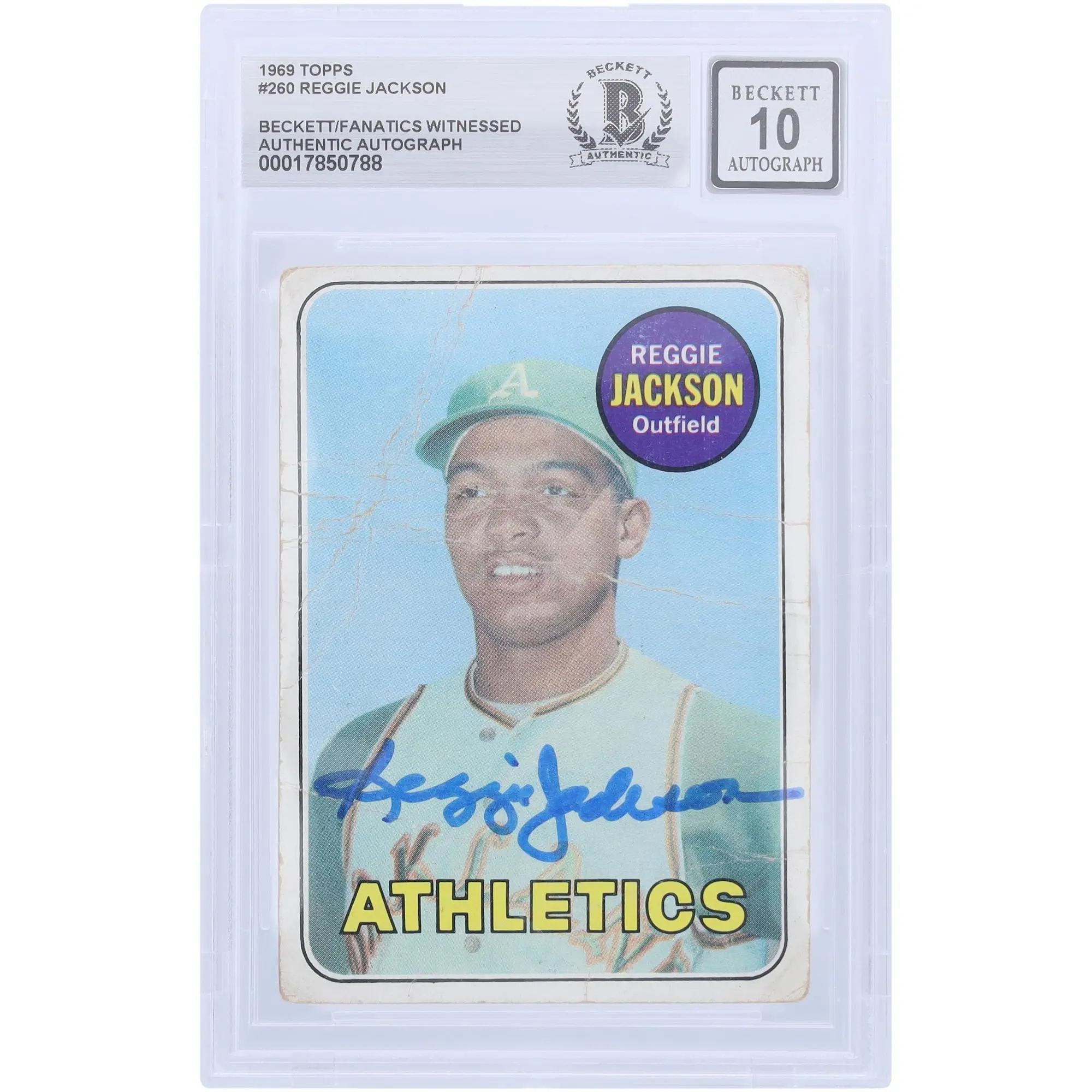 Reggie Jackson Oakland A's Autographed 1969 Topps #260 Beckett Fanatics Witnessed Authenticated 10 Rookie Card - Fanatics Authentic Certified