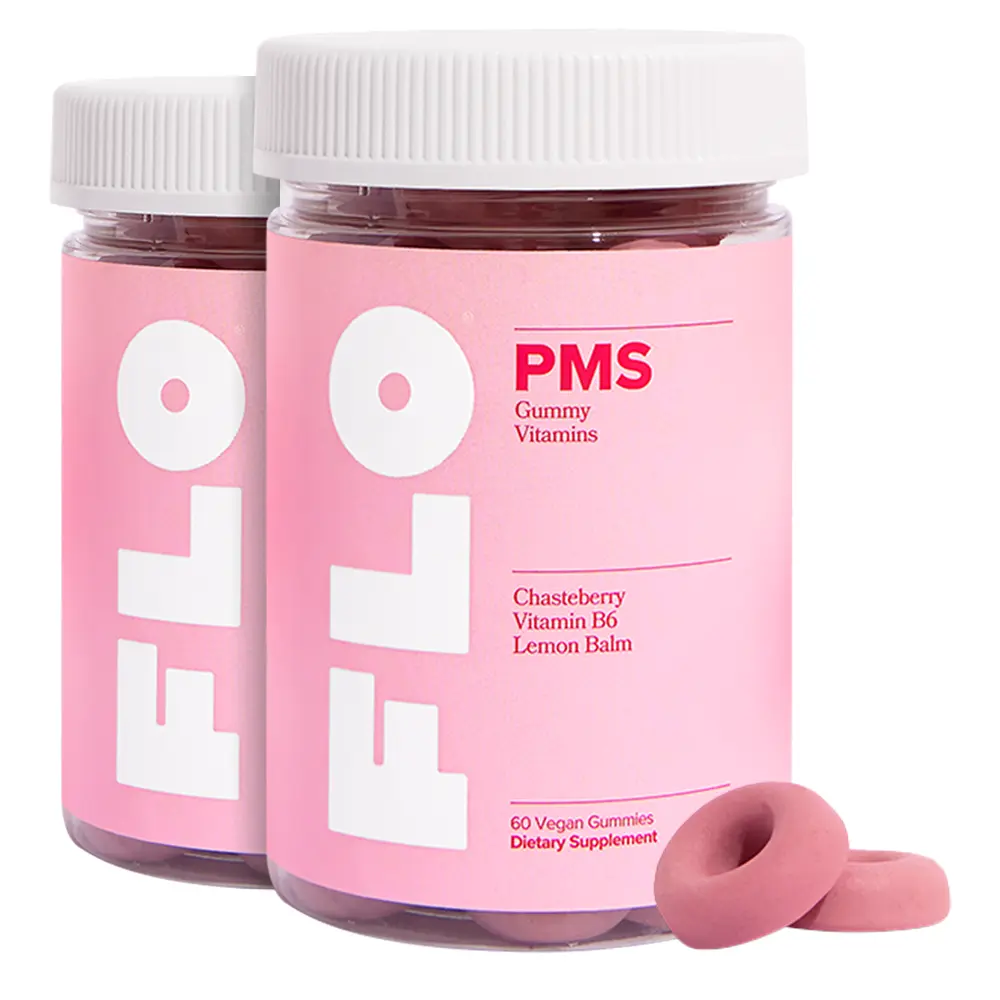 FLO PMS Gummies for Women, 30 Servings (Pack of 2) - Proactive PMS Relief - Targets Hormonal Breakouts, Bloating, Cramps, & Mood Swings with Chasteberry, Vitamin B6, & Lemon Balm