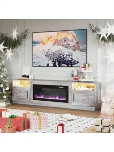 [2 Packages Shipping]80" Fireplace TV Stand For TVs Up To 90", 80" Entertainment Center With LED Lights & Remote Control, TV Media Console With Storage Cabinets For Living Room,Thanksgiving,Christmas  Gift