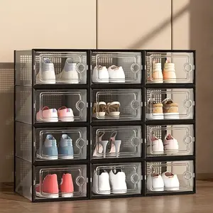 Extra Large Shoe Storage Box, Fits Size 11, Transparent Plastic Stackable Organizer, Space Saving Sports Shoes Rack Container, 12 Pack