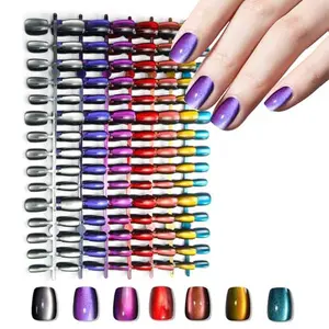 210pcs Cat Eye Press on Nails for Women  Short Square Reusable Nail Tips in 15 Sizes Long Lasting Salon Fake Nails Stick on Artificial Acrylic False Nail Tips — Chameleon Series