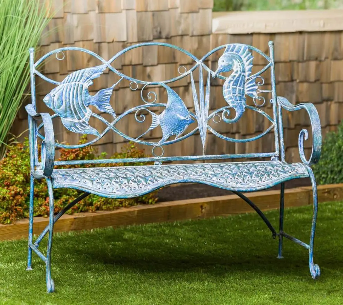 Evergreen Enterprises Blue Fish Metal Bench Evergreen Enterprises Blue Fish Metal Bench