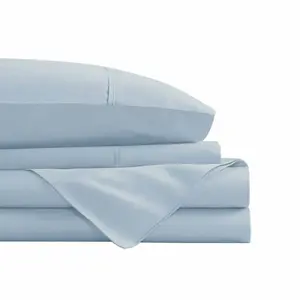 Swift Home 3PC Solid Microfiber Sheet Set with Smart Side Storage Pockets - Blue Fog Twin - Bedding Essentials