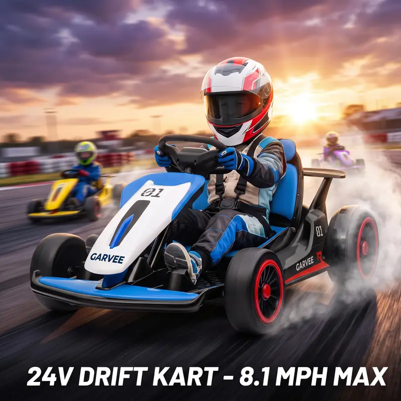 【Black Friday】GARVEE Kids 24V Rechargeable Electric Go Kart Ride On Toy with Ride on Wheels, Dual 200W Motors, 2 Speed Modes, Drift, 360° Spin, 8.1MPH, Dual Pedals, Sturdy Frame, 110 lbs Capacity, Transportation Roller Car for Ages 6+ Boy Birthday Gifts,f