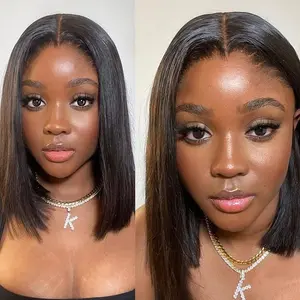 Straight Bob Wig 100% Human Hair 6x4 HD Lace Front Wig Blunt Cut Short Bob Wig Glueless Ready Wear Go Wigs Pre plucked Natural Hairline 180% Lace Wigs on Sale