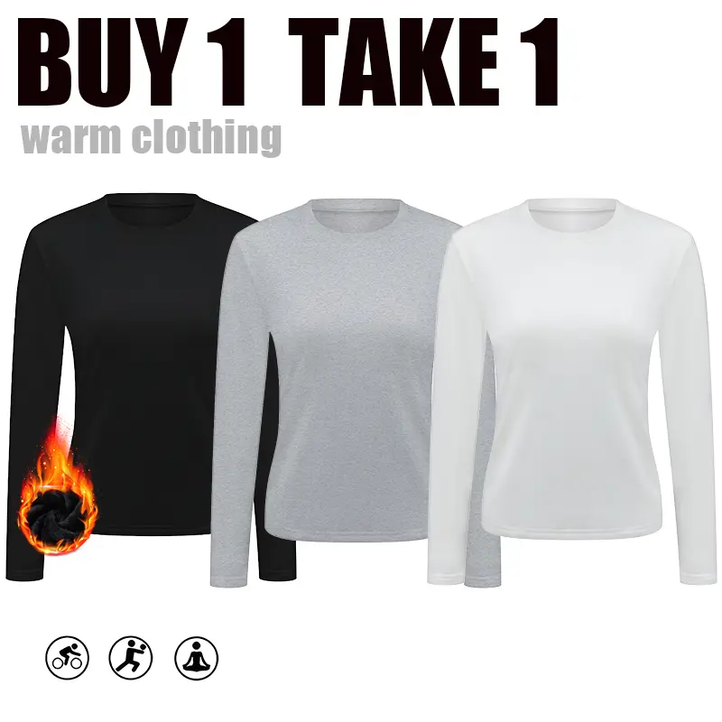 Women's Slim Fit Thermal T-Shirt - Long Sleeve Crewneck in Soft Stretchy Fabric, Essential Base Layer for Winter, Tshirt, Basic, Longsleeves, Lady, Round Neck