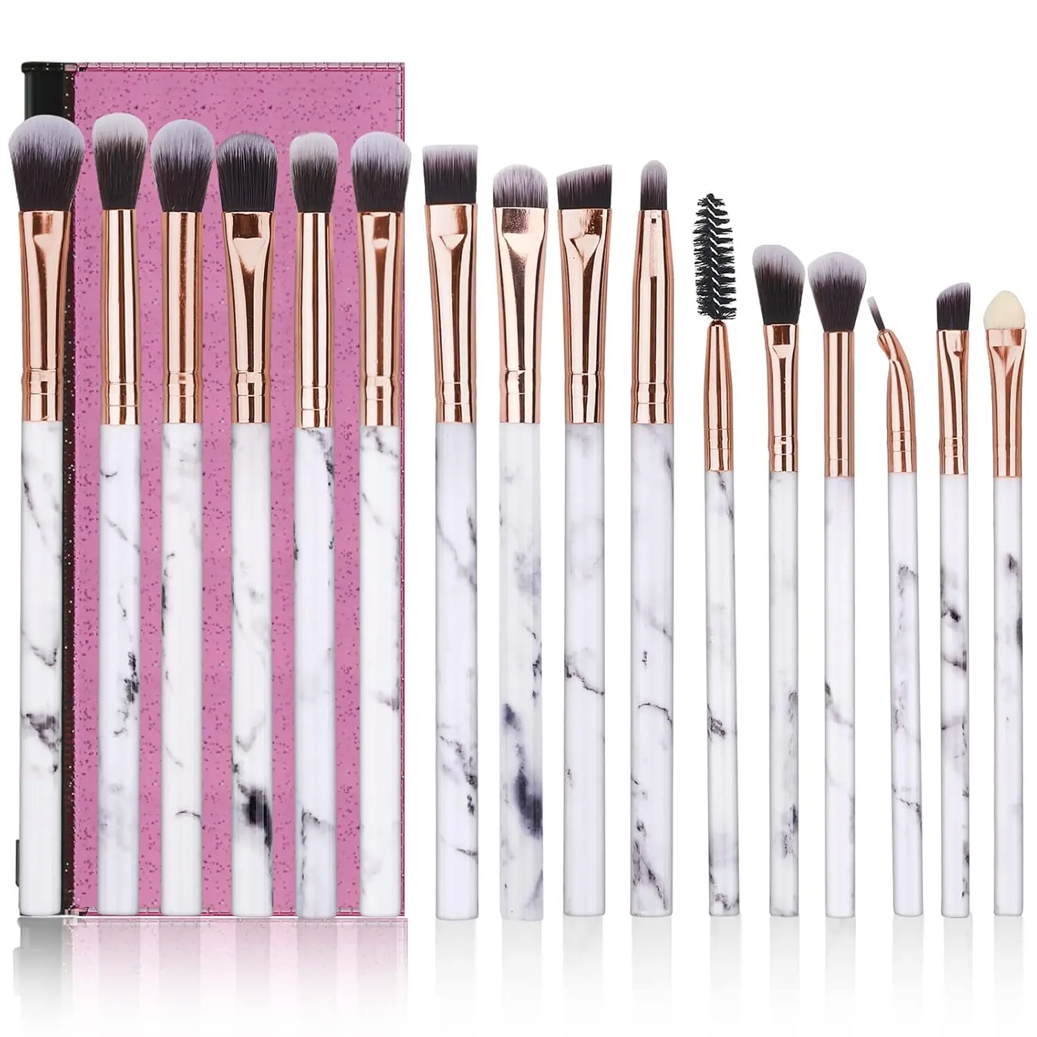 Eye Makeup Brushes 16Pcs Eyeshadow brushes Eyebrow Eyeliner Blending Brush Premium Synthetic & Marble Handle Brushes sets with Pink Cosmetic Bag