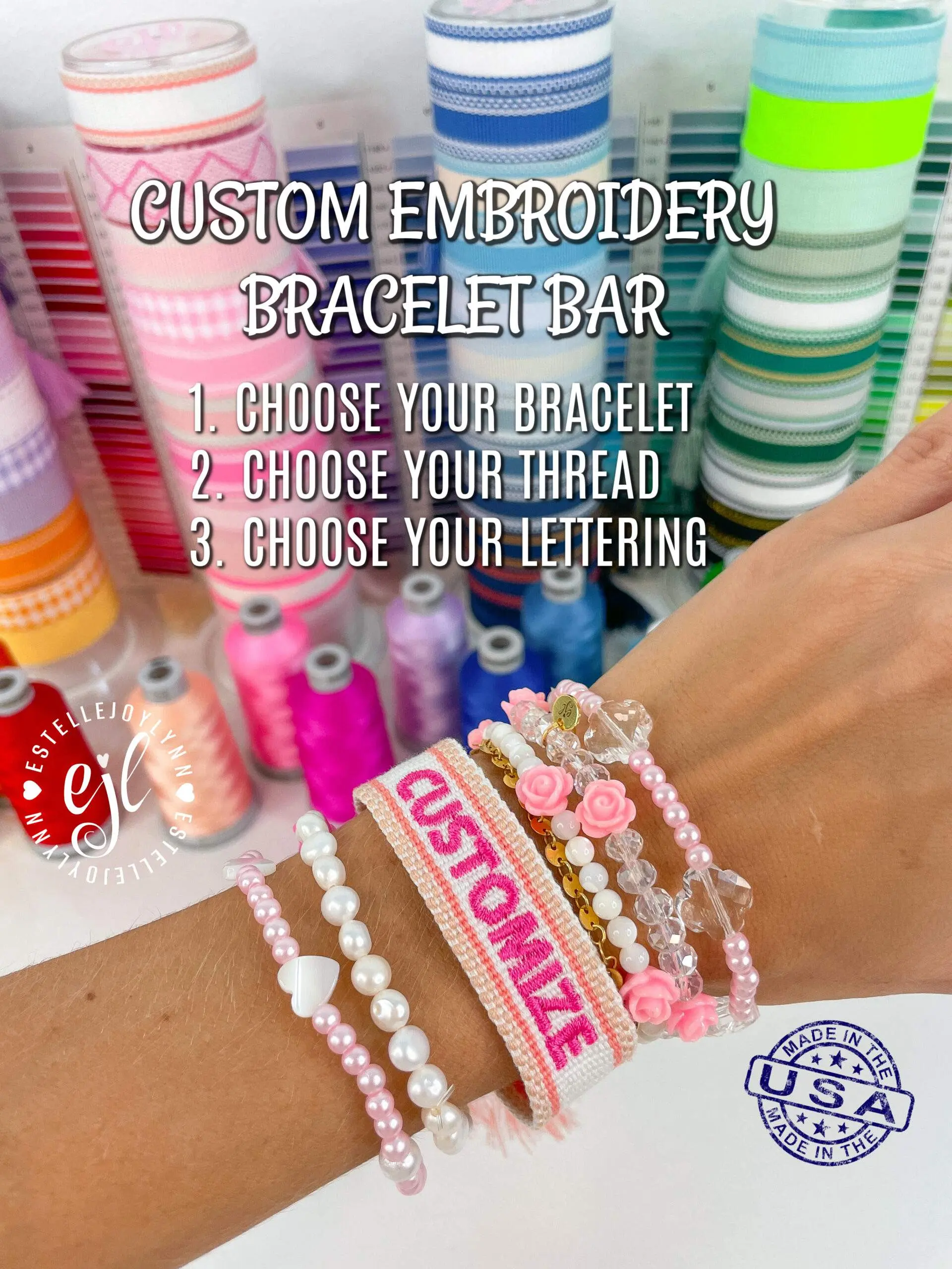 Create Your Own Embroidered Woven Bracelet / Custom Embroidery Bracelet Bar