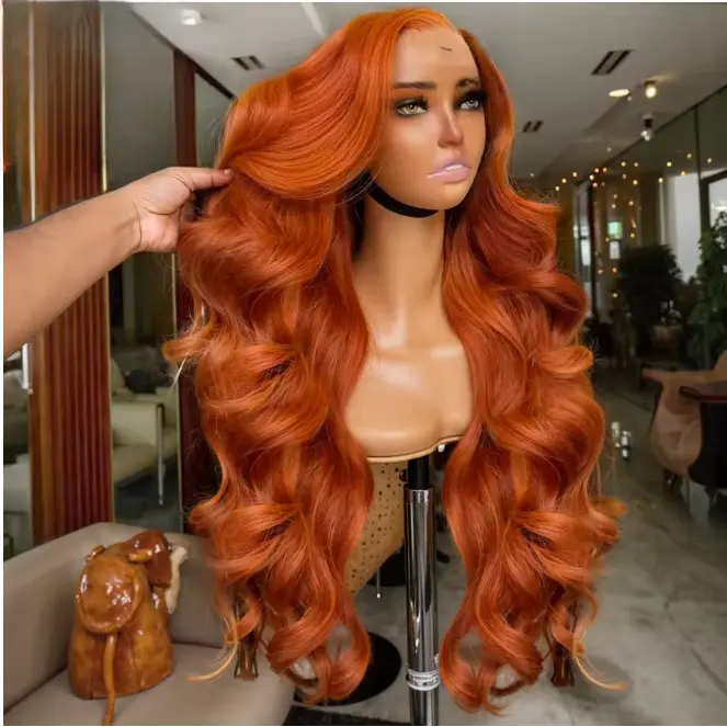 Ginger Orange Transparent HD Lace Front Wig Human Hair Body Wave Glueless Pre Plucked 180% Density 30 Inch Frontlace Wig Human Hair Wigs