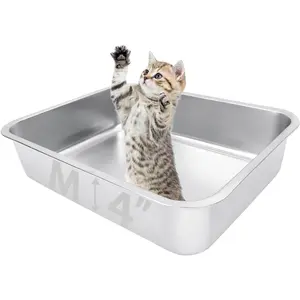 Small Stainless Steel Litter Box, 17.5"13.6"4" Metal Litter Box Low Side Easy Entry, Rust-Proof, Non Stick, No Smell, Easy to Clean for Kittens,  Cats, Rabbits