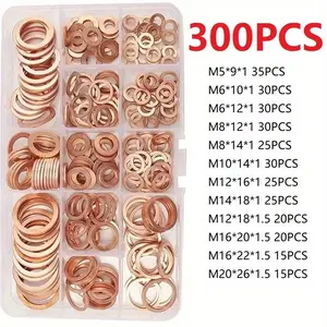 300pcs M5-M20 Copper Sealing Solid Gaskets, Oil Pan Plug, Flat Pressure Seal Ring Tool, High-Quality Reliability Effective Longevity Automotive Parts
